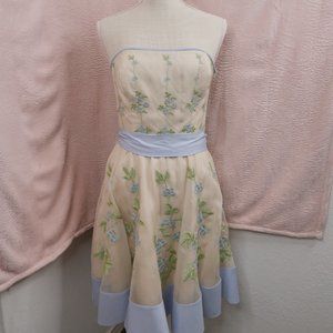 Betsey Johnson Silk and Tulle Blue Floral Evening Dress